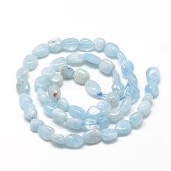 天然石アクアマリンビーズ連売り  ナゲット  6~10x4~7x4~7mm  穴：1mm  約43~62個/連  15.7インチ&nbsp;G-R445-6x8-36