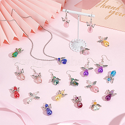 60個4スタイル電気メッキガラスペンダント  翼合金ビーズと鉄のパーツ  abs 樹脂 & アクリルイミテーションパールビーズ付き  天使  ミックスカラー  22~33x18~23.5x6~10mm  穴：2~3mm  15個/スタイル&nbsp;FIND-SC0004-05