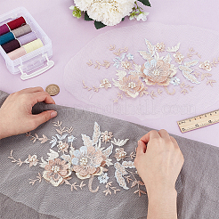 2個のコンピューター化された刺繡布アイロンオン/パッチ縫い  マスクと衣装のアクセサリー  アップリケ  花  リネン  285x145x6mm&nbsp;PATC-HY0001-93A