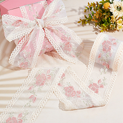 10ヤード刺繍ポリエステルレーストリム  縫製装飾工芸品  花  アンティークホワイト  3-3/8~3-3/4インチ（85~95mm）&nbsp;OCOR-GF0001-80D