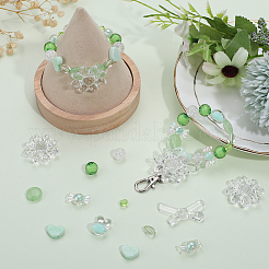 DIYブレスレット作りキット  愛という言葉のハート、蝶結び、花、キャンディーのアクリルビーズを含む  伸縮性のある糸  薄緑  ビーズ：5.5~20x6~34x4.5~10mm  穴：1.4~2mm  150個/袋&nbsp;DIY-SC0022-37