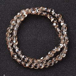 電気メッキガラスビーズ連売り  フル虹メッキ  フラットラウンド  多面カット  砂茶色  5~6x4mm  穴：1mm  約72個/連  15インチ&nbsp;EGLA-J137-6mm-A-FR02