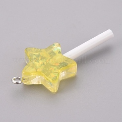 樹脂チャーム  模造ロリポップ  スター  きいろ  41x20x7mm  穴：1.8mm&nbsp;RESI-K008-B03