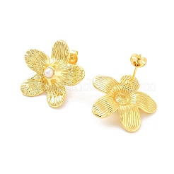 Rack Plating Flower Brass ABS Imitation Pearl Stud Earrings&nbsp;EJEW-M029-03G
