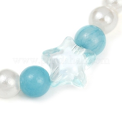 3Pcs 3 Colors Dyed Round Natural Malaysia Jade with ABS Plastic Pearl Beaded Stretch Bracelets&nbsp;BJEW-JB11643