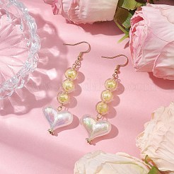 アクリル ダングル イヤリング  304ステンレススチールピアスフック付き  ラウンドとハート  シャンパンイエロー  72.5x22.5mm&nbsp;EJEW-JE05913-01