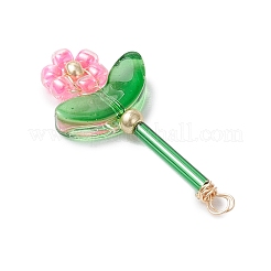 ガラスシードビーズの花のペンダント  本物の18k金メッキ銅線  ミックスカラー  33.5x14x4mm  穴：2mm&nbsp;PALLOY-MZ00668