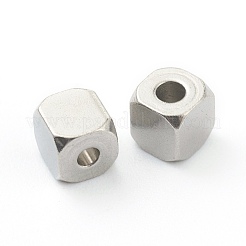 変色しない304ステンレススチールビーズ  キューブ  多面カット  ステンレス鋼色  4x4x4mm  穴：1.5mm&nbsp;LS-STAS-H160-02C-P