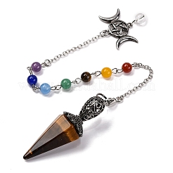 Natural Tiger Eye Pointed Hexagonal Cone Dowsing Pendulums&nbsp;G-Q184-03F-AS