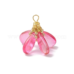 染色されたガラスのペンダント  花  真鍮のループと鉄の金具付き  サクランボ色  20.5x25.5x20.5mm  穴：4x3mm&nbsp;PALLOY-MZ00658-03