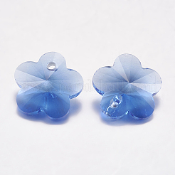 カット加工ガラスラインストーンチャーム  模造オーストリアのクリスタル  花  サファイア  6x6x3mm  穴：1mm&nbsp;RGLA-F055-6x6-206