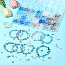 DIY 丸型ガラス & CCB プラスチックビーズ ブレスレット作成キット  空色  8~19x4~12x2.5~8mm  穴：1~2.3mm&nbsp;DIY-FS0007-56A