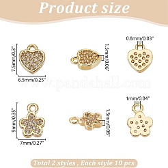 20Pcs 2 Styles Brass Clear Cubic Zirconia Charms&nbsp;FIND-AR0005-22G