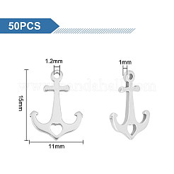 304ステンレススチールチャーム50個  レーザー切断  ハートを持つアンカー  ステンレス鋼色  15x11x1mm  穴：1.2mm&nbsp;STAS-UN0046-12