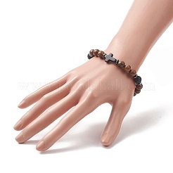 Gemstone & Natural Wood Beaded Stretch Bracelet for Men Women&nbsp;BJEW-JB09292