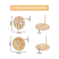 8Pcs 4 Style Flat Round with Flower Brass Micro Pave Clear Cubic Zirconia Stud Earrings Findings&nbsp;KK-DC0002-90