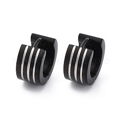 304ステンレススチール研磨効果フープピアス  イオンプレーティング（ip）  ブラック  13x7mm&nbsp;EJEW-M001-13EB
