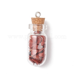 8Pcs 8 Styles Synthetic Turquoise & Natural Green Aventurine & Citrine & Rose Quartz & Lapis Lazuli & Quartz Crystal & Amethyst & Red Jasper Chip Glass Bottle Pendants&nbsp;PALLOY-JF04073
