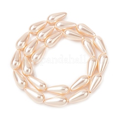 電気メッキ不透明ガラス模造真珠ビーズ連売り  ティアドロップ  桃パフ  16x8mm  穴：0.8mm  約24個/連  15.16''（38.5センチメートル）&nbsp;EGLA-H113-09A-02
