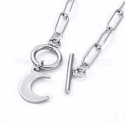 Non-Tarnish Moon 304 Stainless Steel Pendant Necklaces&nbsp;X-NJEW-JN02888-02