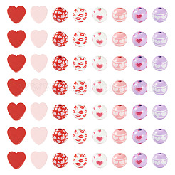 80Pcs 8 Styles Valentine's Day Printed Wood Beads&nbsp;WOOD-TA0003-01