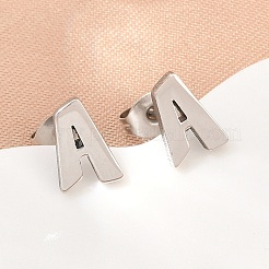 304ステンレススチールスタッドピアス  a～zの文字  ステンレス鋼色  8~9.5x5~8.5mm  26のペア/セット&nbsp;SA-T001-03P