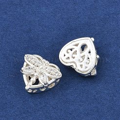 真鍮パヴェキュービックジルコニアマルチ連リンク  長持ちメッキ  トンボとハート  銀色のメッキ  透明  12x14x6mm  穴：2mm&nbsp;ZIRC-F145-04S-01