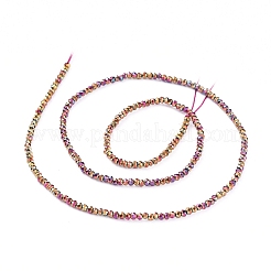 電気メッキガラスビーズセット  フルメッキ  多面カット  ロンデル  パープルメッキ  2x1.5mm  穴：0.6mm  約208~220個/連  34~36cm&nbsp;X-EGLA-F149-FP-03