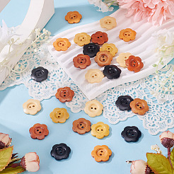 90Pcs 6 Colors 2-Hole Wood Flower Buttons&nbsp;BUTT-TA0001-40D