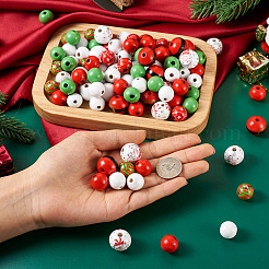 9 Styles Painted Christmas Natural Wood Beads&nbsp;WOOD-CD0001-35