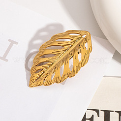 女性用ステンレススチール製中空葉ワニ口ヘアクリップ  ゴールドカラー  50x30.5mm&nbsp;IK7131-4