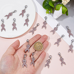 20Pcs Awareness Ribbon Shaped Alloy Rose Rhinestone Pendant Decorations&nbsp;HJEW-FH00186