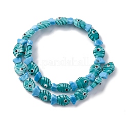 手作りランプワークビーズ連売り  魚  シアン  20~21x12~12.5x7.5~10.5mm  穴：1.2mm  約20個/連  16.26インチ（41.3cm）&nbsp;LAMP-G154-07J