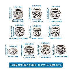 100Pcs 10 Style Tibetan Style Alloy European Beads&nbsp;TIBEB-MP0001-01