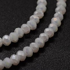 電気メッキガラスビーズ連売り  イミテーション翡翠  ロンデル  多面カット  ホワイト  2~3x2mm  穴：1mm  約160個/連  15インチ&nbsp;GLAA-K013-10HR
