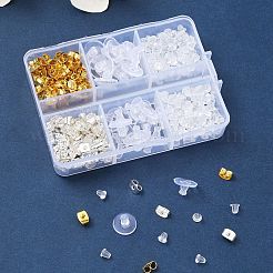 400 個 4 スタイル鉄 & プラスチックピアスキャッチ  ベルイヤーナット＆フリクションイヤーナット＆クラッチピアスバックキャッチ  ゴールデン＆シルバー  4~10x4~6x3mm  穴：0.7~1mm&nbsp;FIND-FS0001-87