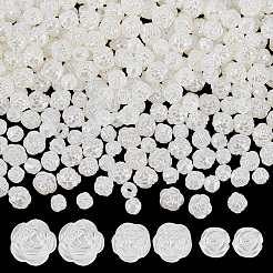 300個3スタイルイミテーションパールアクリルビーズ  花  ホワイト  7~11x7.5~11.5x7.7~11mm  穴：1.2~2.8mm  100個/スタイル&nbsp;OACR-GA0001-20