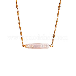 フレンチスタイルのパールスティックペンダントネックレス  女性用304ステンレススチールチェーンネックレス  フローラルホワイト  18KGP本金メッキ  16.93インチ（43cm）&nbsp;XQ4262