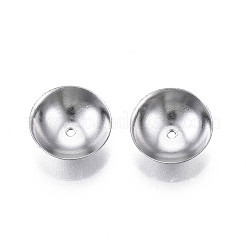 変色しない304ステンレススチールビーズキャップ  花弁のない  半円  ステンレス鋼色  10x3mm  穴：0.9mm&nbsp;LS-STAS-S057-48C-P