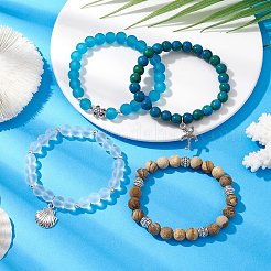 Synthetic Chrysocolla & Quartz Crystal & Glass & Alloy Beads Bracelets&nbsp;BJEW-JB10987
