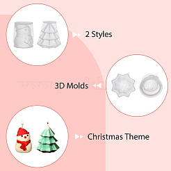 クリスマスキャンドルシリコン像型 2スタイル 2個  肖像画の香り付きキャンドル作り  木と雪だるま  ホワイト  6.3~6.6x7~7.4cm  内径：5.1~5.5x6.8~7.1のCM  1個/スタイル&nbsp;CAND-FH0001-03