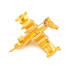 亜鉛合金クリスタルラインストーンブローチ  飛行機  ゴールドカラー  42x41mm&nbsp;JEWB-U010-03G-03