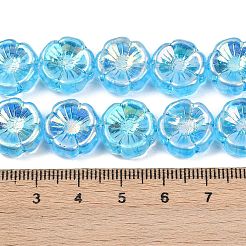 チェコ産プレスガラスビーズ  ハワイの花  ブルー  13.5~14x6mm  穴：1mm  約60個/袋&nbsp;GLAA-I061-30