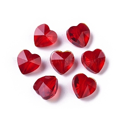 透明ガラスビーズ  多面カット  ハート  レッド  10x10x7mm  穴：1~1.2mm&nbsp;LS-GLAA-K002-07A-02