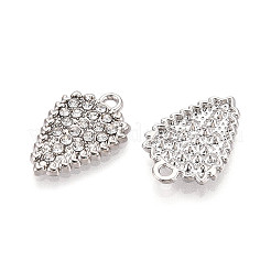 合金ラインストーンペンダント  コーン  鉛フリー＆カドミウムフリー  プラチナ  21x14x2mm  穴：1.6mm&nbsp;FIND-N008-05P