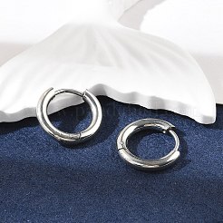 変色しにくい201ステンレススチールフープピアス  304ステンレスピン付き  リング  ステンレス鋼色  15x2.5mm  ピン：0.8mm&nbsp;X-MAK-R021-15mm