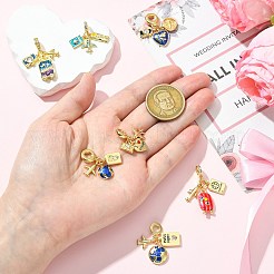 7Pcs 7 Styles Brass Enamel Airplane European Dangle Charms&nbsp;KK-CJ0004-10