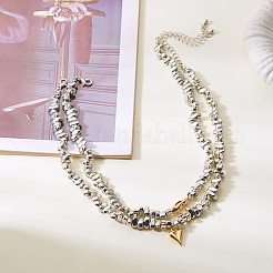 Alloy Heart Pendant Irregular CCB Plastic Beaded 2-Strand Necklaces for Women&nbsp;FS-WG5DF6F-01