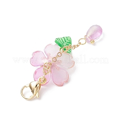Acrylic Flower & Glass Teardrop Pendant Decoration&nbsp;HJEW-TA00340