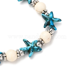 Starfish Synthetic Turquoise Beads & Brass Beads Stretch Bracelets&nbsp;BJEW-JB12408-03